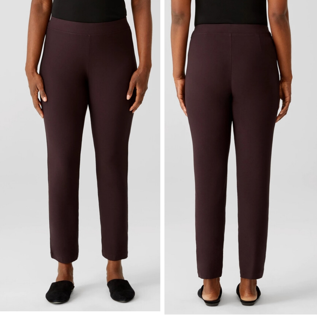 Eileen Fisher Stretch Crepe Pull-On Minimalist Ankle Pants Sz Lg Cocoa Brown